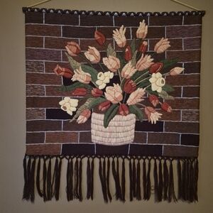 Vintage Floral Tapestry Wall Hanging with Fringe 24x24